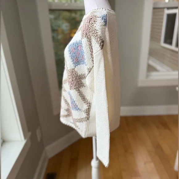 Vintage 80s 90s Hunters Run Tan White Pink Argyle Knit Sweater Size Large - Picture 2 of 8